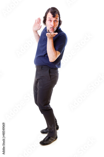 Photo: Nerdy rock and roll dude blewing a kiss Nerdy rock and roll dude blewing a kiss