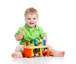 child playing toy isolated on white background