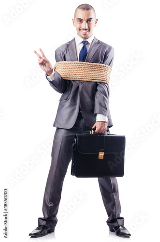 Photo: Man tied up with rope on white Man tied up with rope on white