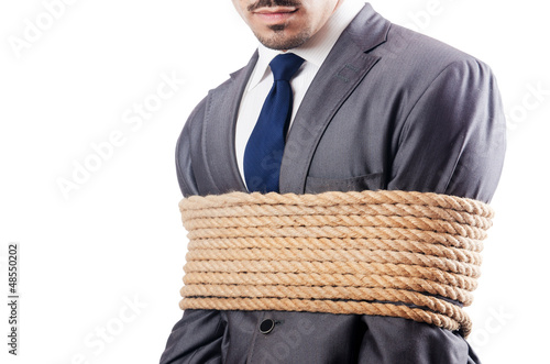 Photo: Man tied up with rope on white Man tied up with rope on white
