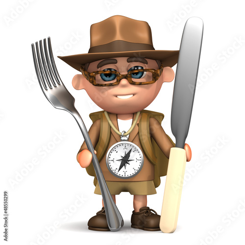 Illustration: 3d Explorer with knife and fork 3d Explorer with knife and fork