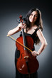 Woman cellist performing with cello