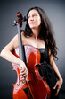 Woman cellist performing with cello