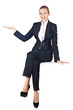 Woman businesswoman sitting on virtual wall