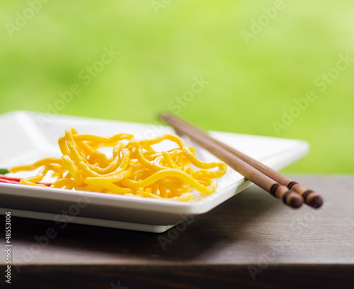 Photo: Egg noodles on nature background Egg noodles on nature background