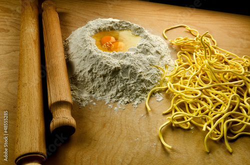 Photo: Italian fresh pasta: spaghetti alla chitarra Italian fresh pasta: spaghetti alla chitarra