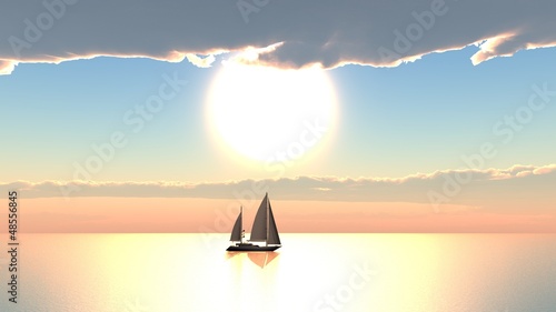 Illustration: Sailboat cloudy sunset Sailboat cloudy sunset