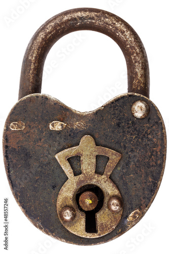 Photo: Vintage corroded padlock isolated on white Vintage corroded padlock isolated on white