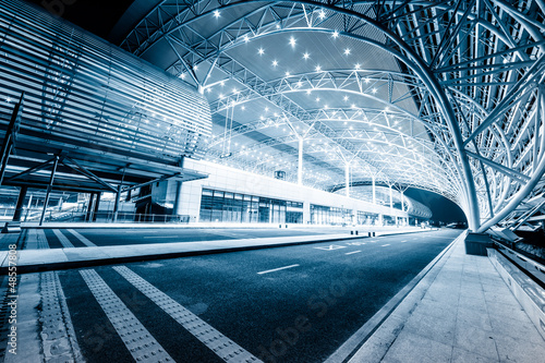 Photo: modern railway station in night modern railway station in night