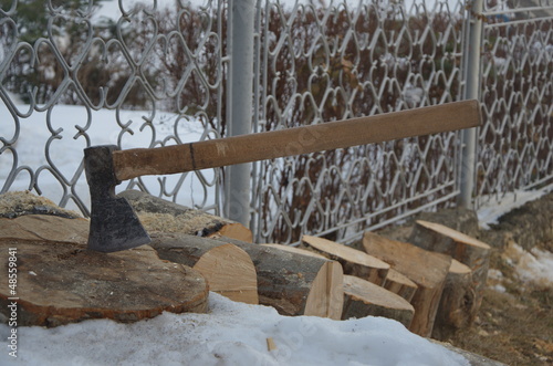 Photo: axe on the stump axe on the stump