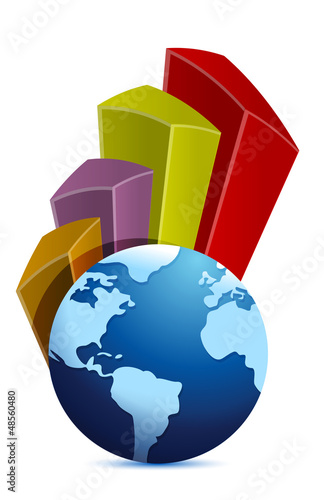 Illustration: globe and curve business graph globe and curve business graph