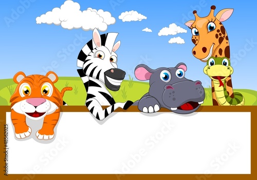 Vector: Animal Cartoon With Blank Sign Animal Cartoon With Blank Sign