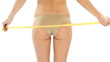 Woman measuring her hip and showing ok sign