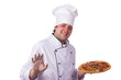 Photo: male chef holding a pizza box open male chef holding a pizza box open
