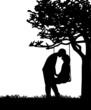 Couple in love on Valentine s Day on a swing in park silhouette