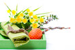 Photo: Easter egg with a serviette, in a tray for breakfast Easter egg with a serviette, in a tray for breakfast