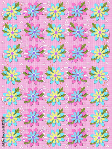 Illustration: Blooming Petals on Pink Gingham Blooming Petals on Pink Gingham