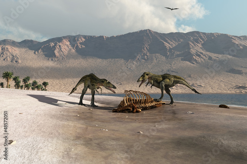 Illustration: Dinosaurs foraging on the beach Dinosaurs foraging on the beach