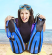 Photo: Girl wearing diving gear. Girl wearing diving gear.