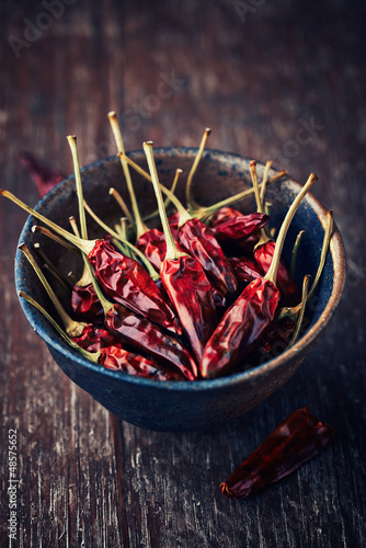 Photo: Dried chili peppers in a ceramic dish Dried chili peppers in a ceramic dish