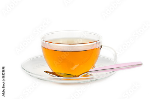 Photo: A cup of hot tea on white background A cup of hot tea on white background