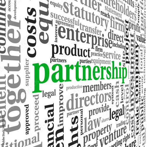 Illustration: Partnership and business concept in tag cloud Partnership and business concept in tag cloud