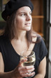 Young Woman Drinking White Wine