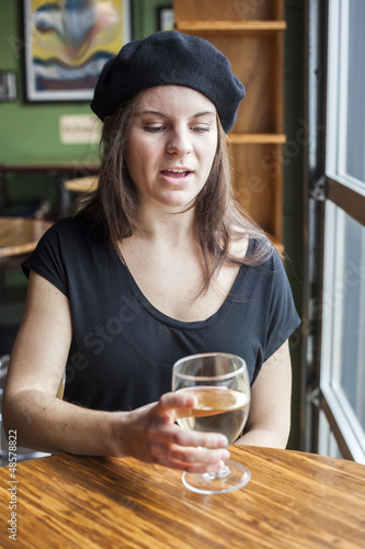 Photo: Young Woman Drinking White Wine Young Woman Drinking White Wine