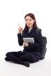 Photo: Yong pretty Asian student studying with tablet PC Yong pretty Asian student studying with tablet PC