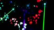 Four lasers hang under ceiling and emit  rays