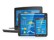 Mobile technology for business. Group of mobile phone tablet com