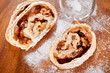 Slices of apple strudel with icing sugar