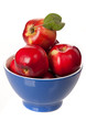 Ripe red apples in a blue bowl