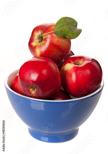 Photo: Ripe red apples in a blue bowl Ripe red apples in a blue bowl