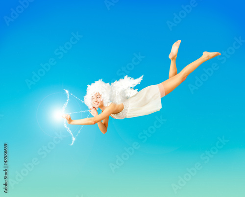 Photo: Valentine Card Vith Flying Angel on Blue Valentine Card Vith Flying Angel on Blue