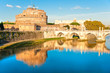View on famous Saint Angel castle and bridge over the Tiber rive