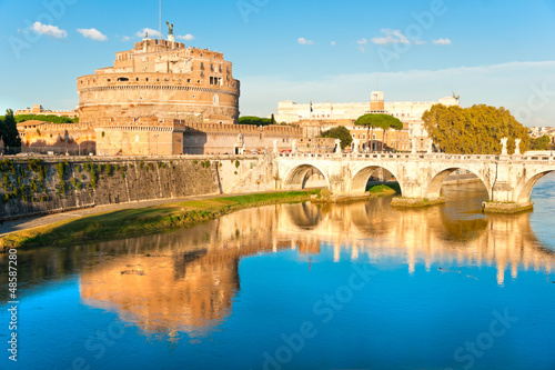 Photo: View on famous Saint Angel castle and bridge over the Tiber rive View on famous Saint Angel castle and bridge over the Tiber rive