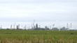 Phosphoric factory stands far against blue sky