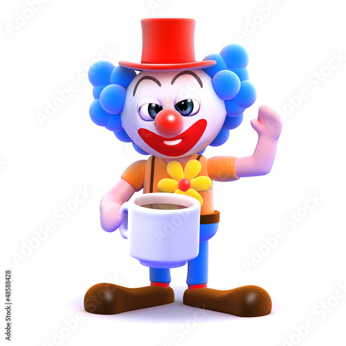 Illustration: Clown takes a break with a cup of tea Clown takes a break with a cup of tea