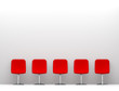 Five Red Chairs in the White Interior. Copy Space on the Wall