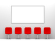 Five Red Chairs in the White Interior with Billboard on the Wall