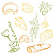 Vektor: Käse, vector set, cheese, Wein, Oliven Käse, vector set, cheese, Wein, Oliven