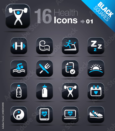 Vector: Black Squares - Health and Fitness icons Black Squares - Health and Fitness icons