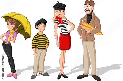 Vector: Fashion french cartoon family. Cartoon people. Fashion french cartoon family. Cartoon people.