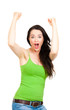Excited woman with hands in the air