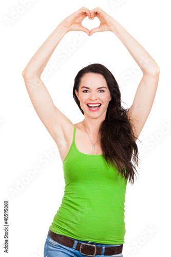 Photo: Happy beautiful woman formign love heart Happy beautiful woman formign love heart
