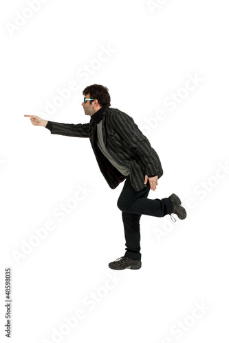 Photo: man indicate on white background man indicate on white background
