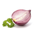 Red sliced onion half and fresh parsley still life