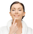 woman in bathrobe
