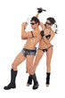 two dancers dressed as police
